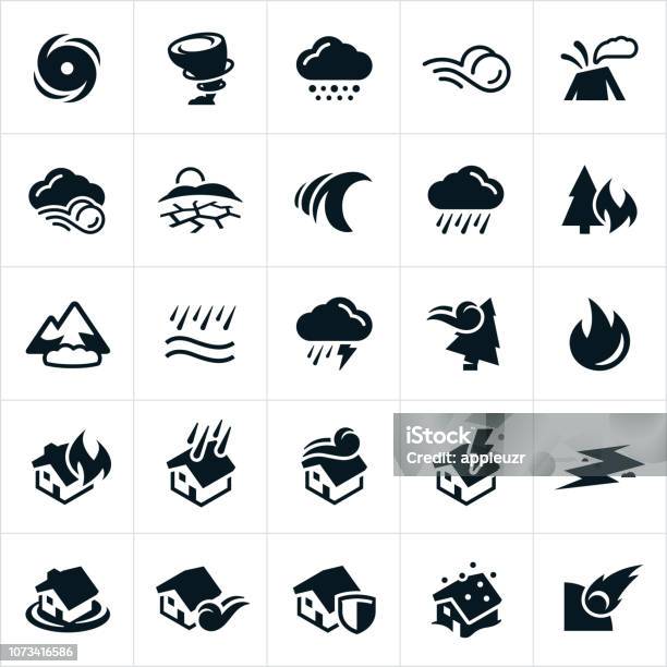 Natural Disaster Icons Stock Illustration - Download Image Now - Icon Symbol, Storm, Hurricane - Storm