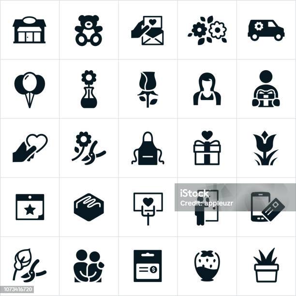 Florist Icons Stock Illustration - Download Image Now - Icon Symbol, Flower, Florist