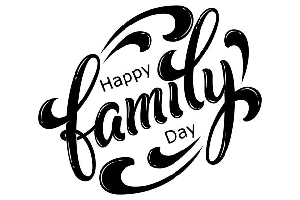 Hand drawn lettering Happy Family Day. Vector Ink illustration. Black typography on white background. Family design template for gift cards, invitations, prints etc. Hand drawn lettering Happy Family Day. Vector Ink illustration. Black typography on white background. Family design template for gift cards, invitations, prints etc International Day of Families stock illustrations