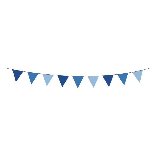 illustrazioni stock, clip art, cartoni animati e icone di tendenza di striscione bunting blu - pennant flag party streamer