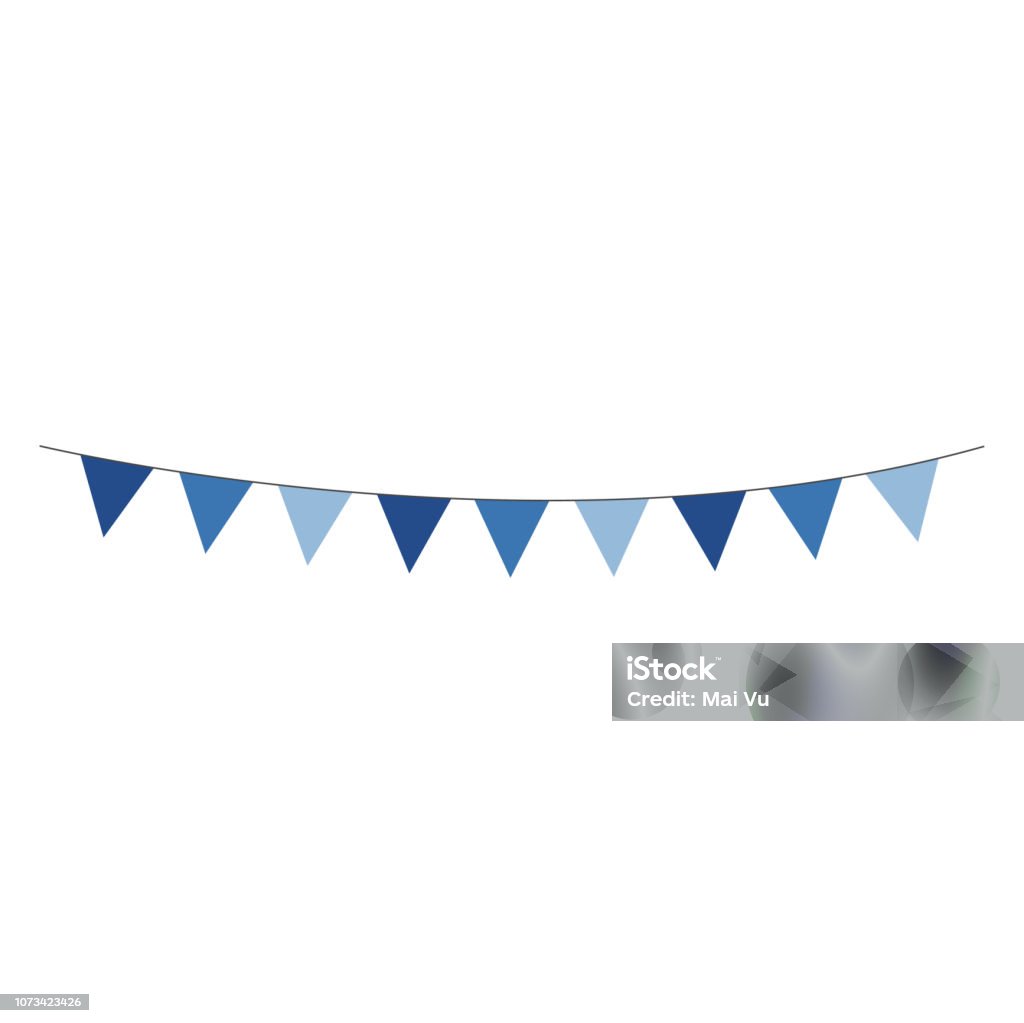 Blue Bunting Banner Shades of blue bunting banner hung on gray string Bunting stock vector