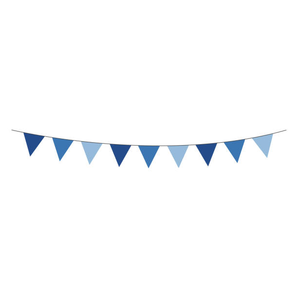 Blue Bunting Banner Shades of blue bunting banner hung on gray string string illustrations stock illustrations