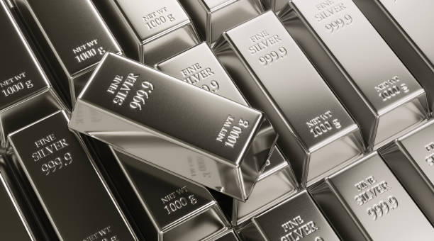 istock Fine Silver Bars Sitting Next To Each Other - Commodity Trading Concept 1073423586