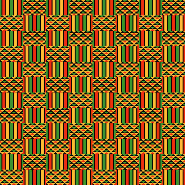 kente cloth bezszwowy wzór - vector pattern cotton square shape stock illustrations