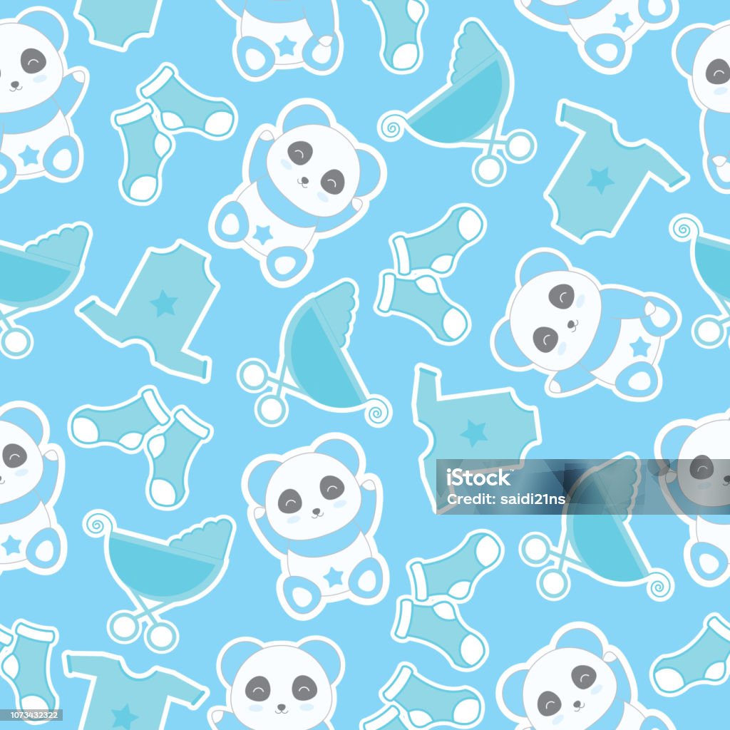 Seamless Background Of Baby Shower Illustration With Cute Baby Boy Panda  And Baby Clothes On Blue Background Suitable For Baby Wallpaper Stock  Illustration - Download Image Now - iStock