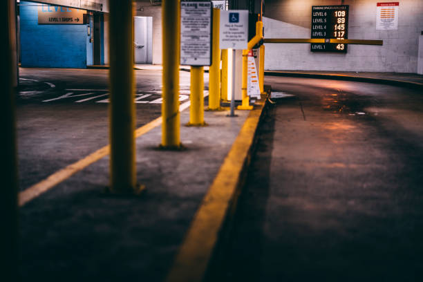 istock Entry and exit ramps at the parking garage 1073436178