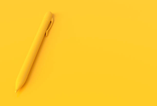 Minimal concept. Pen yellow color with clipping path and copy space for your text, 3D Render.