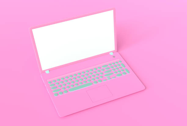 istock Mock up laptop pink color with blank screen isolated 1073437564