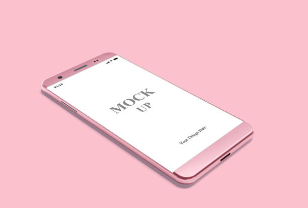 Smartphone Mockup pink color with clipping path. pastel color concept, 3D Render.\