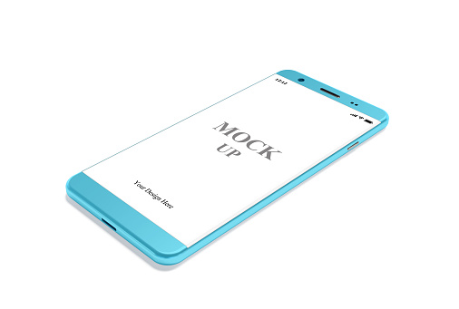 Smartphone Mockup blue color with clipping path. pastel color concept, 3D Render.