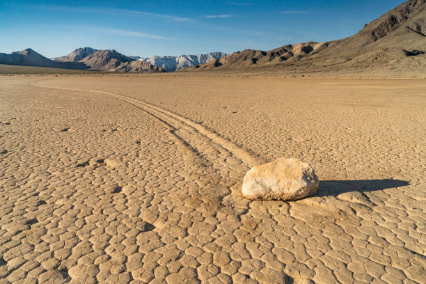 Sailing stone on The Racetrack Playa in Death Valley stock photo