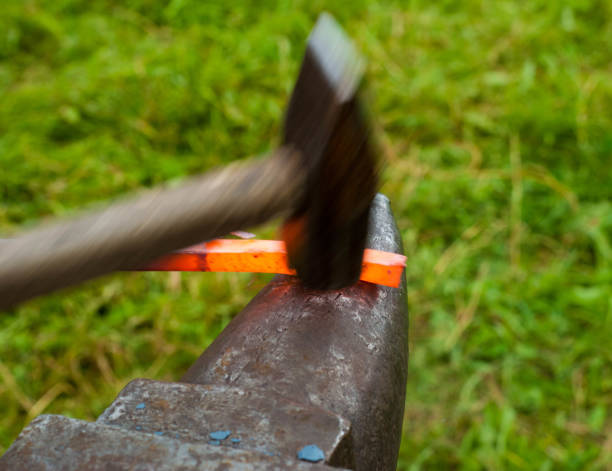istock Flea market, folk crafts. Blacksmith for work, The tool forged. smith, farrier, forger, smithy, hammersmith 1073458948