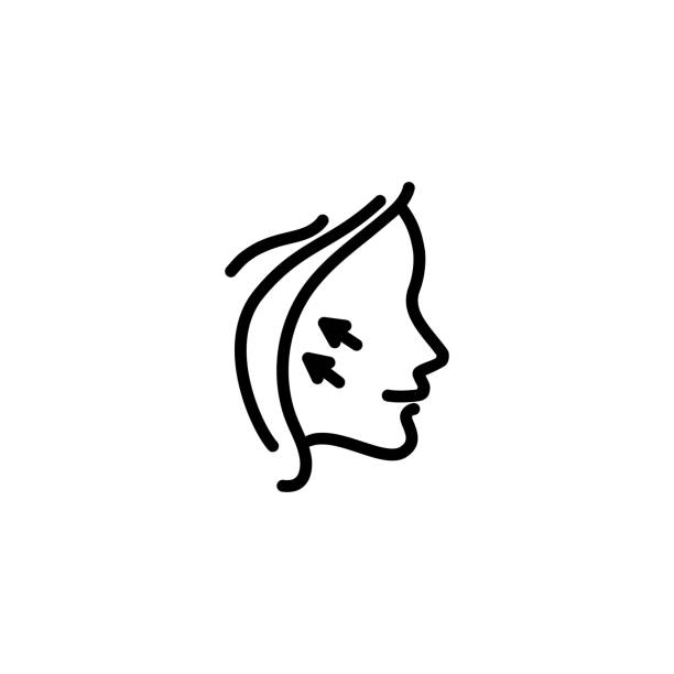 ilustraciones, imágenes clip art, dibujos animados e iconos de stock de icono de línea elevación de cara - antiarrugas
