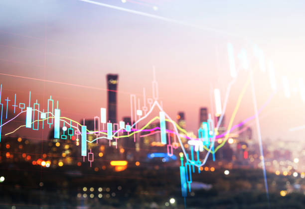 Trading graph on the cityscape at night