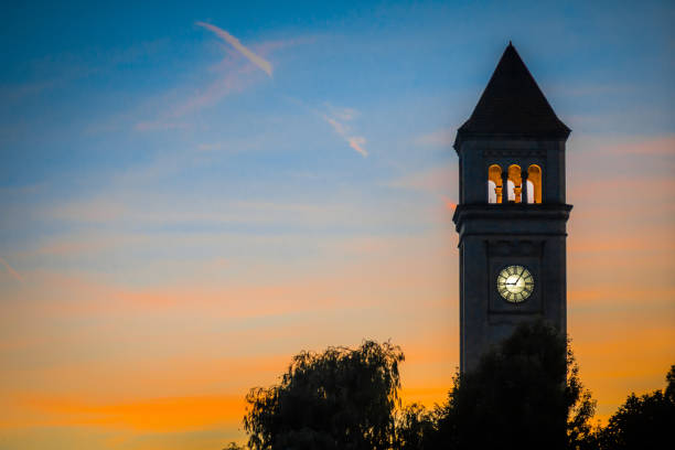 Historic clock tower in the Campus of University of Wisconsin in Madison, Wisconsin, USA