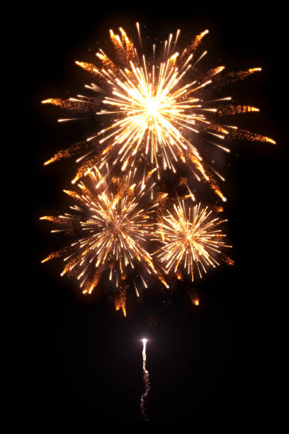 istock Beautiful golden fireworks with trail 1073488308