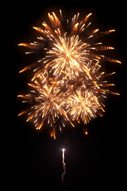 istock Beautiful golden fireworks with trail 1073488358