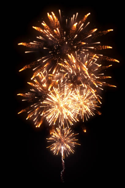 istock Beautiful golden fireworks with trail 1073488360