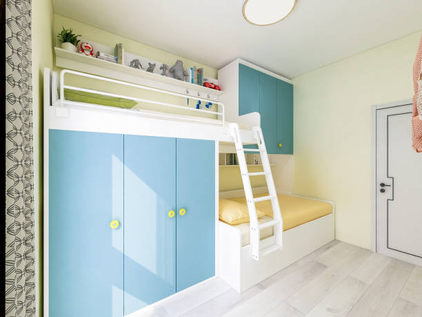 istock Child's bedroom with bunk beds in a high-rise residence 1073510548