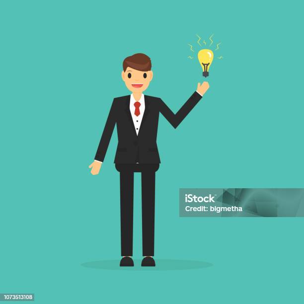 Big Idea Concept With Businessman And Light Bulb Concept Of Having An Idea Stock Illustration - Download Image Now