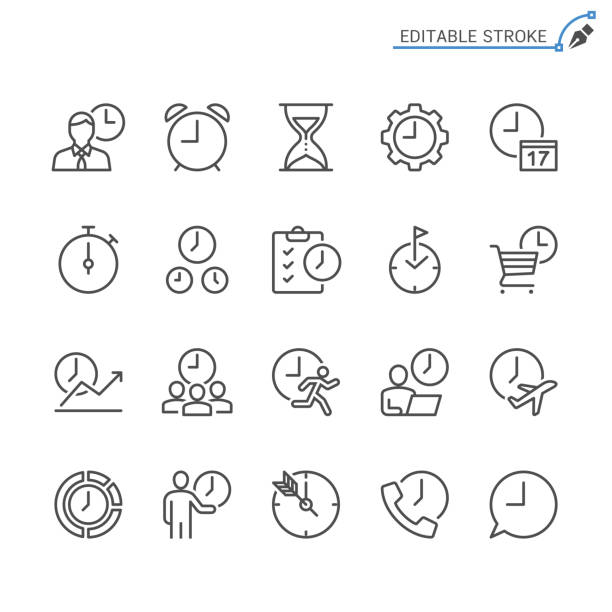 ilustrações de stock, clip art, desenhos animados e ícones de time management line icons. editable stroke. pixel perfect. - managment