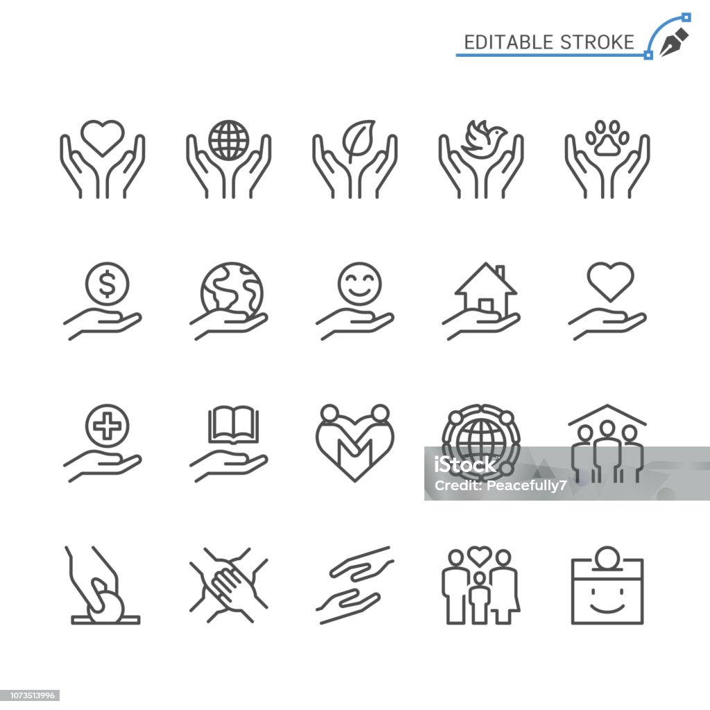 Iconos de línea de la caridad y donación. Movimiento editable. Pixel perfecto. - arte vectorial de Ícono libre de derechos