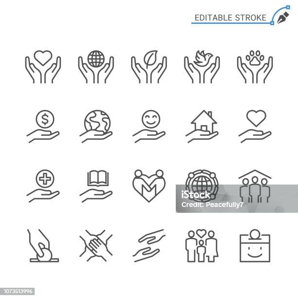 Ilustración de Iconos De Línea De La Caridad Y Donación Movimiento Editable Pixel Perfecto y más Vectores Libres de Derechos de Ícono