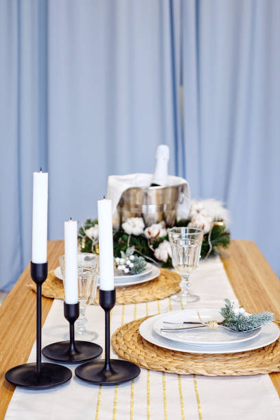 istock Table served for Christmas dinner in living room 1073514262