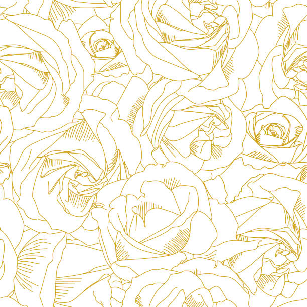 ilustrações de stock, clip art, desenhos animados e ícones de roses bud outlines. seamless pattern with flowers in yellow and golden colors. abstract art, hand-drawn romantic background. vector illustration, eps10. template for textile, wrap paper, covers - white rose flower