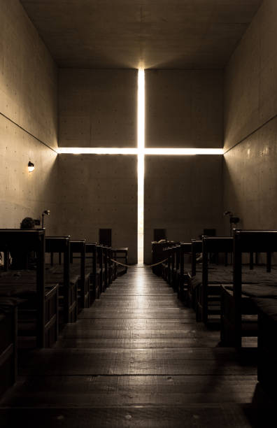 Osaka, Japan - Oct 14 2018: Main chapel of Ibaraki Kasugaoka Church designed by Tadao Ando