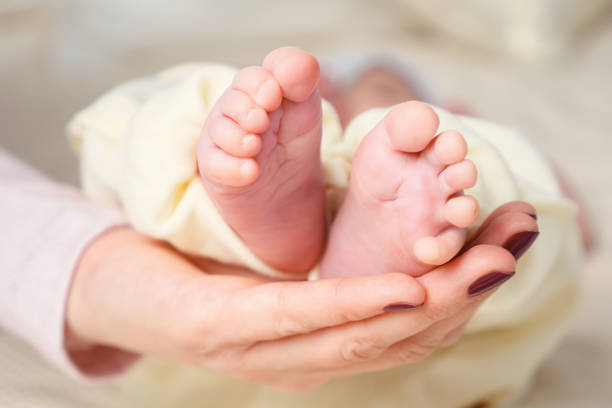istock Baby feet in mother hands 1073525346
