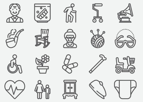 Elderly Line Icons Elderly Line Icons teeth clipart stock illustrations