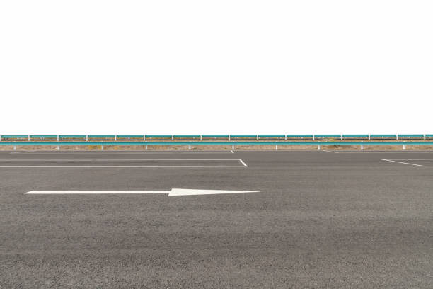 empty asphalt road surface near the highway isolated on white with clipping path
