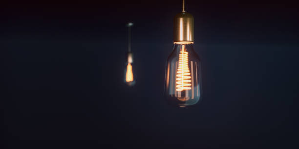 istock Couple vintage glowing light bulbs on dark background. 3D render. 3D illustration 1073542240