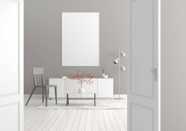 istock Mock up poster frame in Scandinavian style hipster interior. 3D illustration. 1073545466