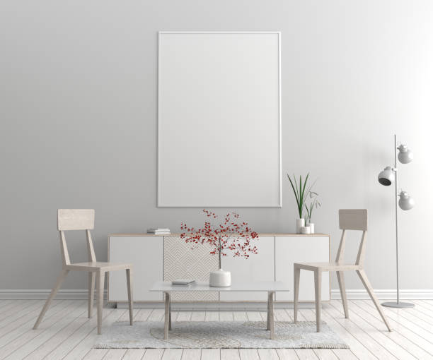 istock Mock up poster frame in Scandinavian style hipster interior. 3D illustration. 1073548252
