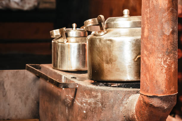 istock Two set Old aluminum kettle close up. 1073554800