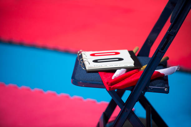 marks and flags during martial art competition marks and flags during martial art competition wrestling stock pictures, royalty-free photos & images