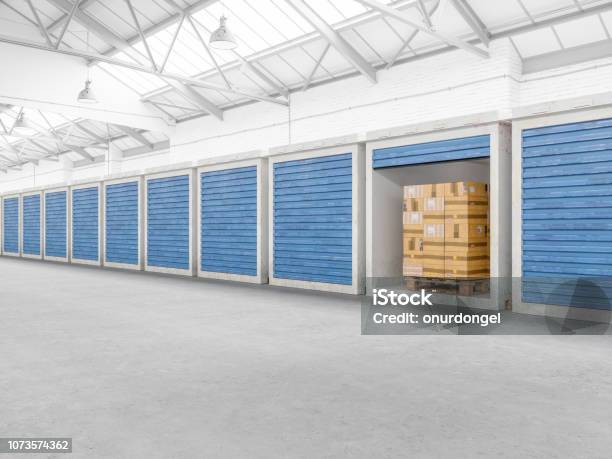 Self Storage Warehouse Stock Photo - Download Image Now - Storage Compartment, Warehouse, Storage Room