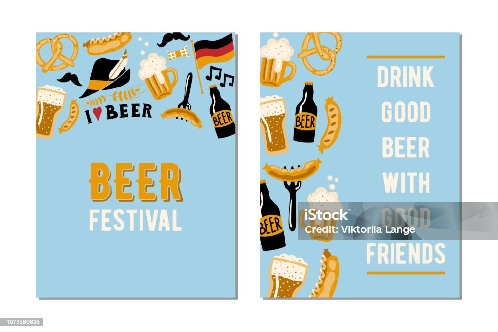 Set of 2 cards for the  beer festival. Drink good beer with good friends . Vector hand drawn design template. Beer Festival stock vector