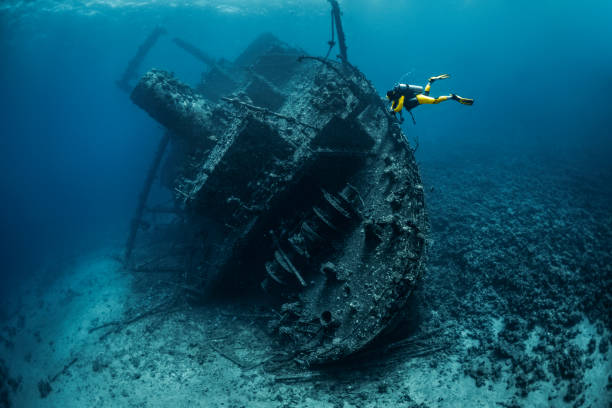 istock Scuba diver exploring a shipwreck underwater in the Red Sea 1073592810