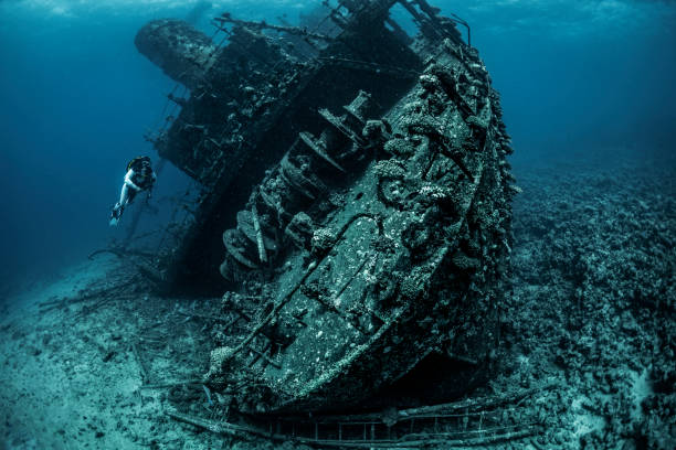 istock Scuba diver exploring a shipwreck underwater in the Red Sea 1073593850