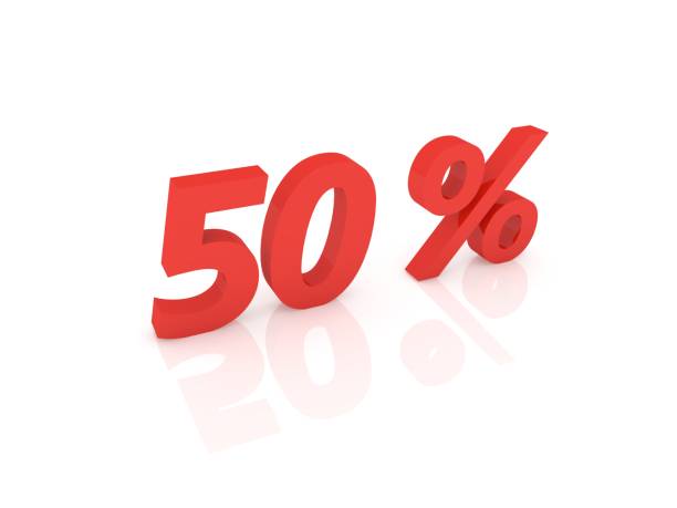 istock Fifty percent on a white background. 1073598876