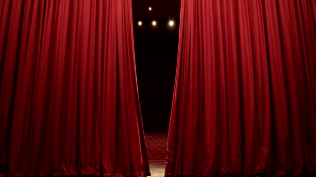 Open, Close Stage Curtain of Convention, Theatre Center