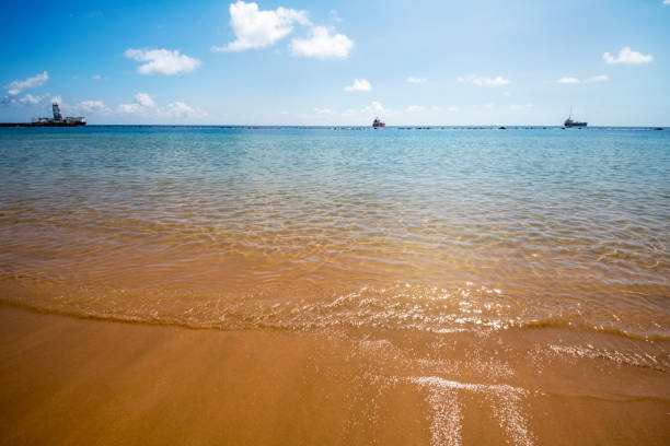Sand beach with waves blue,background nature ocean