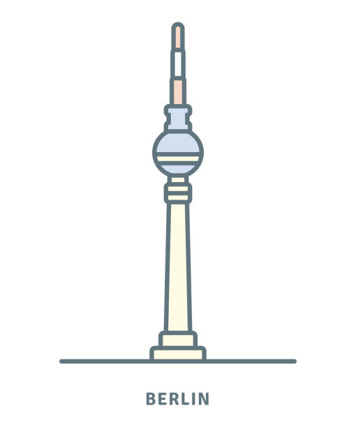 ilustrações, clipart, desenhos animados e ícones de ícone de berlim. torre de televisão e de alemão bandeira - berlin germany television tower communications tower alexanderplatz