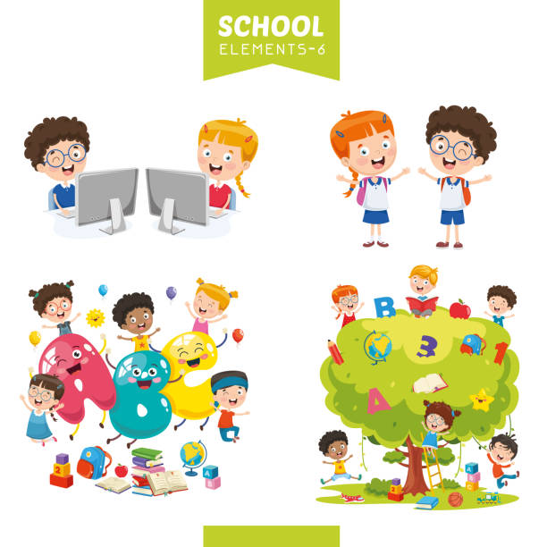 ilustrações de stock, clip art, desenhos animados e ícones de vector illustration of education elements - preschooler plant preschool classroom
