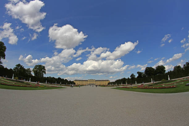 Wien, Austria - August 25, 2014: gardens of Schonbrunn Castle with fish eye