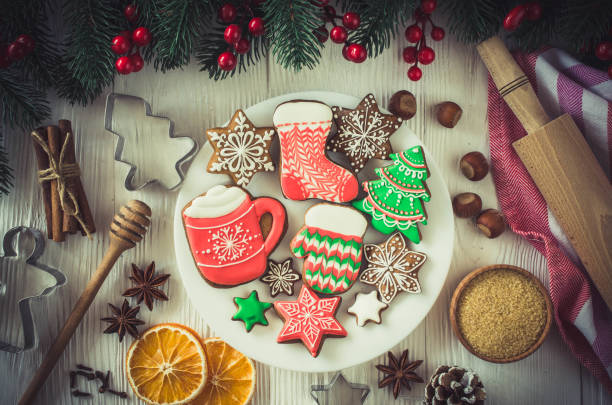 istock Christmas gingerbread, spice, cookie cutters and rolling pin. 1073624748