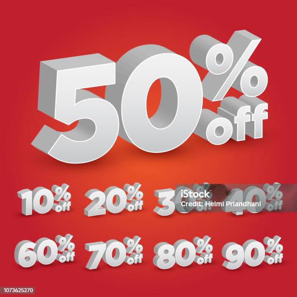 Set Of 3d Promotional Discount Vector Illustration Stock Illustration - Download Image Now